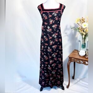 Vintage Sarah Elizabeth Floral Maxi Dress Square Neck Made in India Sz 18 💛